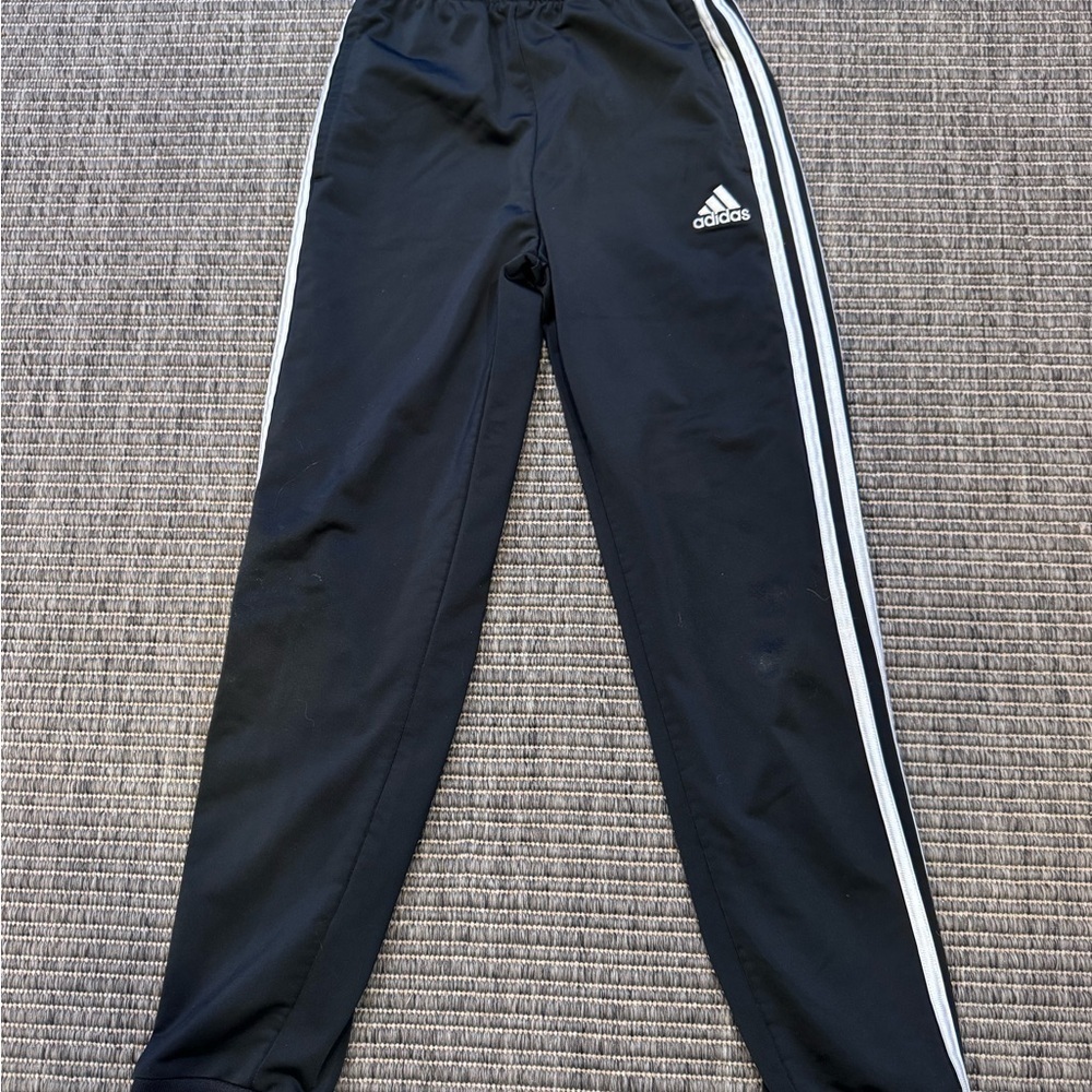 Adidas Kids Black Joggers with White Stripes